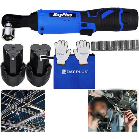 Clé À Cliquet, sans fil, 3/8 pouces, 12 V, 40 N. m, clé électrique avec lampe de travail LED, 2 batteries Li-Ion 1500 mAh, 1 chargeur rapide, 7 prises (1/5)