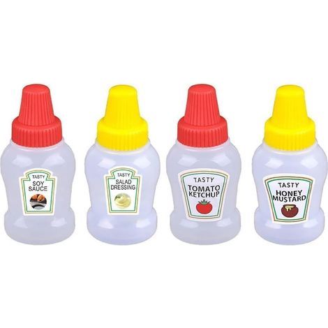 4er-Pack Mini-Ketchupflaschen für Bento-Boxen, tragbare Mini-Würzflaschen, Spender für Honigsauce, Dressing und Geschirr (1/5)