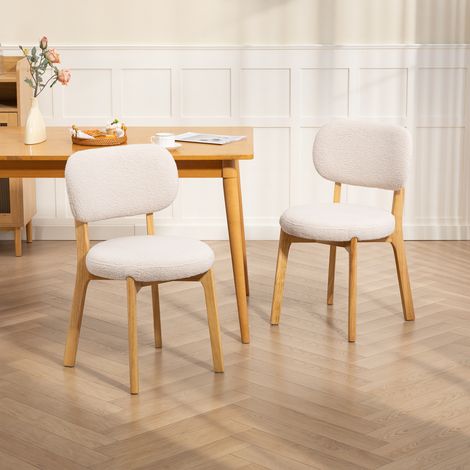Lot de 2 chaises cuisine large assise dossier incurvé adaptées salon et salle à manger crème (1/5)