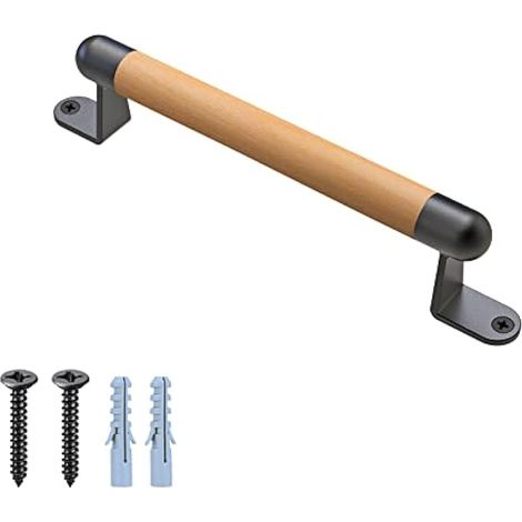 Dolibest 25cm Poignées de Sécurité en Bois, Barre d'appui de Salle de Bain Main Courante avec Extrémités en Métal pour Intérieur/Extérieur Cadre d'escalade/Portail de Grange/Placard/Garage