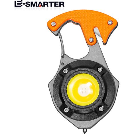 (Orange) Lampe torche porte-clés multifonctionnelle, portable, rechargeable, résistante aux chocs et étanche. (1/2)