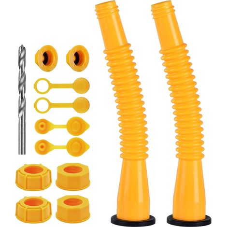 Kit de remplacement pour embout de bidon d'essence avec perceuse - Adaptateur pour écrou hexagonal, tuyau de carburant flexible et bouchons anti-déversement (jaune, plusieurs tailles disponibles) (1/5)