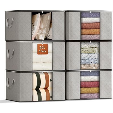 6er Set Aufbewahrungsboxen 60L mit Fenster, faltbar, grau (1/5)