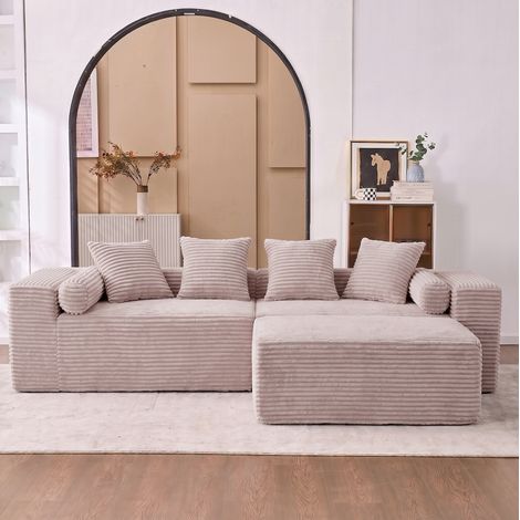 Sofá esquinero modular de 3 piezas, sin instalación, chenilla beige DESVIAE (1/5)
