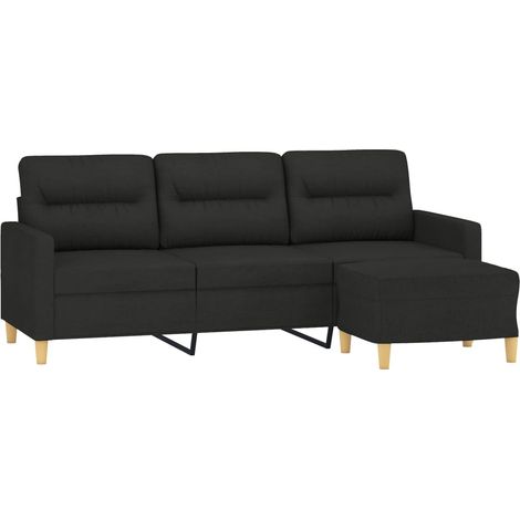 Sofá de 3 plazas con taburete de tela negro 180 cm vidaXL (1/4)