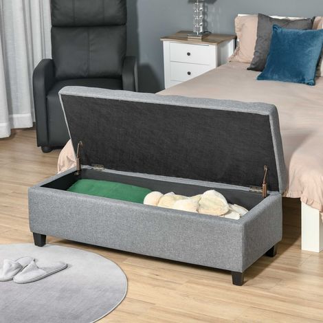 Banco de Almacenamiento Puff de Almacenaje Taburete Tapizado en Lino con Tapa Abatible para Entrada 125x49x41,5 cm Gris (1/5)