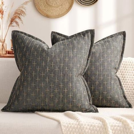 Juego de dos fundas de almohada de 66 x 66 cm (26 x 26 pulgadas), de suave tejido de poliéster con ribete, estilo rústico acogedor, ideal para sofás, camas y salas de estar.