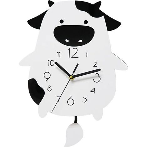 Cow-shaped wall clock with swinging pendulum for children's room/home decor (1/4)