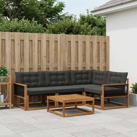 vidaXL Set di divani da esterno con cuscino 5 pcs Naturale e Nero
