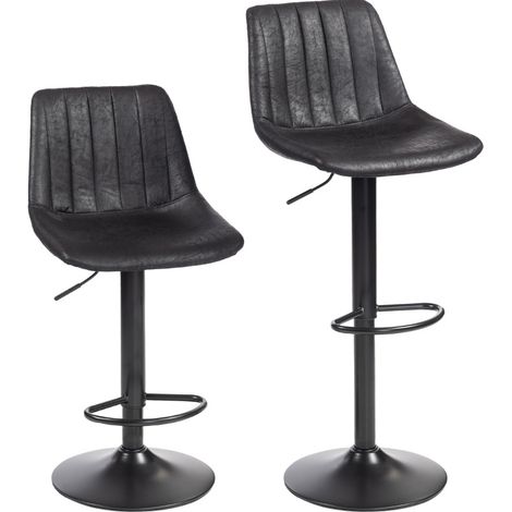 Lot de 2 tabourets de bar rétro réglables en hauteur avec repose-pieds, structure métal, noir (1/5)