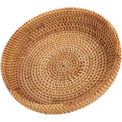 Corbeille à fruits ronde, corbeille à pain en rotin tressé, plateau en osier naturel, corbeille décorative en osier YYV (1/4)