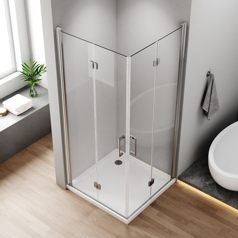120 x 80 cm Falttür Duschkabinen Eckeinstieg Duschkabine 180° Rahmenlos Duschabtrennung Eckeinstieg Drehfalttür Dusche Duschwand mit 6mm Nano Beschichtung ESG Glas, Falttüren Höhe 195cm (1/5)