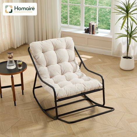 HOMAIRE Chaise à bascule extérieure avec coussin doux épais, cadre noir et coussin blanc, pour salon, chambre, salle de lecture