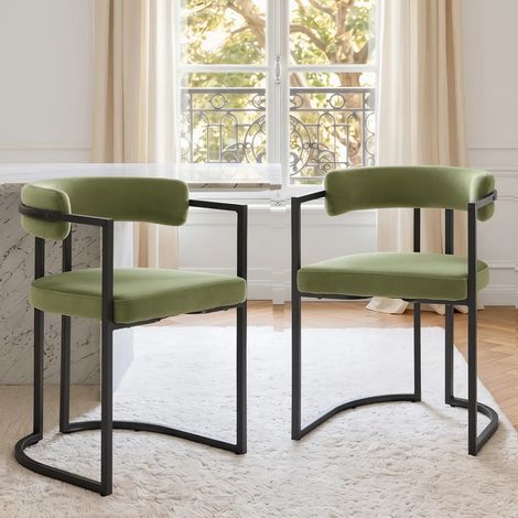 Wahson Set di 2 Sedie da Pranzo Cucina Moderna in Pelliccia, Sedia da pranzo con braccioli e schienale imbottite per ranzo /cucina, Verde