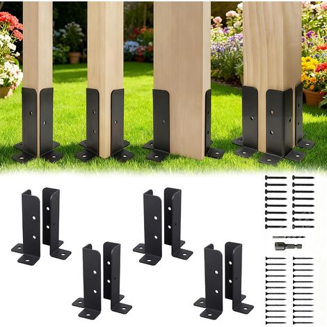 8pcs Supports De Poteaux De Terrasse Réglables, Supports De Poteau De Clôture, Kit Base Pergola Bois Robustes Avec Vis, Pour Clôtures, Porches, Boîtes Aux Lettres, Pieds De Table (1/5)