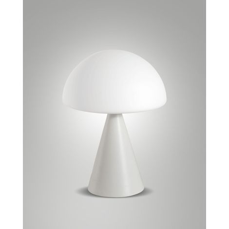 Lampada da Tavolo Blip LED 7W con Regolazione al Tocco e Tecnologia CCT 2700K-4000K, Struttura in Metallo e Vetro Soffiato, Colore Bianco - Blip