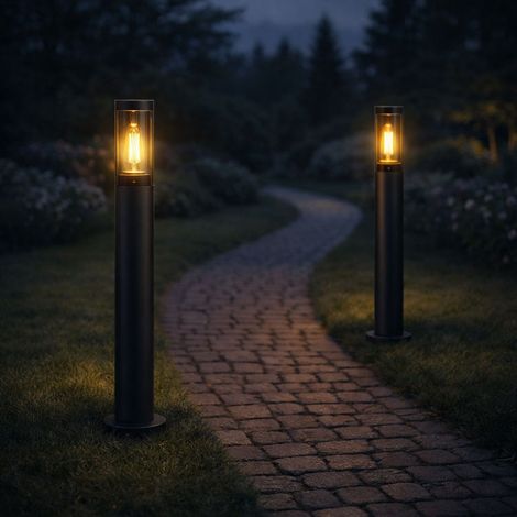LED Standleuchte Außenbeleuchtung Sockelleuchte rauch anthrazit Außen Garten Stehlampe, Edelstahl Kunststoff, 1x 7W 630Lm warmweiß, DxH 7,6x80 cm, 2er Set