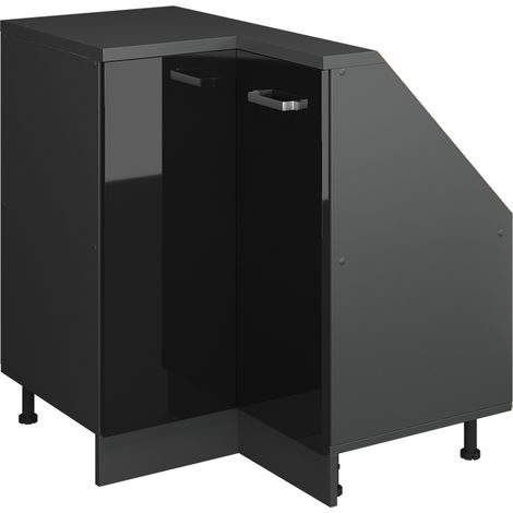 Meuble de cuisine d'angle pour combles R-Line, Noir Haute brillance, 75.6cm avec 1 porte, Vicco