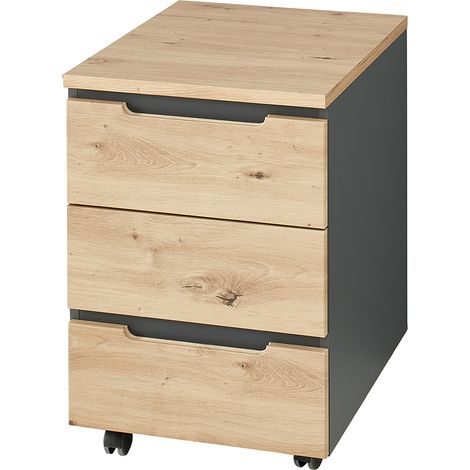 Rollcontainer mit 3 Schubladen, graphit mit Eiche, MANRESA-36 (1/5)