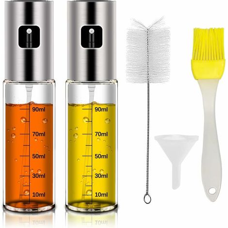 DEESSE SHOP - 【2 pièces】 Pulvérisateur d'huile d'olive, flacon pulvérisateur d'huile avec balance, pulvérisateur d'huile et de vinaigre avec brosse de nettoyage, entonnoir et brosse pour barbecue, bou (1/5)