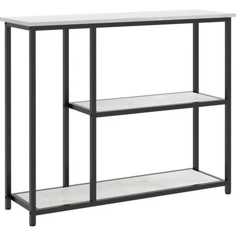 Tavolo consolle per ingresso con 2 ripiani 100 x 30 x 80 cm bianco in acciaio e truciolare (1/5)