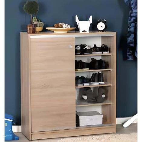 Pegane – Armoire à chaussures 2 portes coulissantes – Chêne Cambrian – Longueur 91 cm – Profondeur 37 cm – Hauteur 105 cm – Panneaux de particules mélaminés