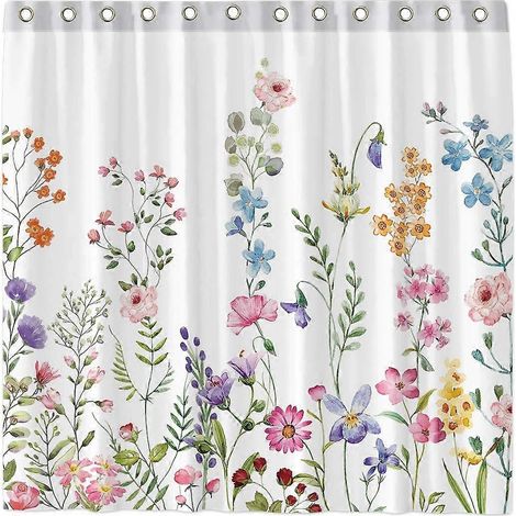 Duschvorhang mit Aquarell-Blumenmuster und Haken, für Badezimmer oder Badewanne. Pflegeleicht. (1/4)