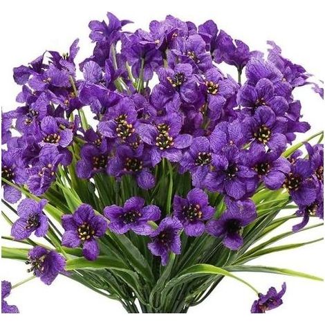 Artificielle Faux, 6pcs Fleur en Plastique Jaune Verdure Arbustes Plantes Buissons en Plastique Intérieur Extérieur Jardinière Suspendu en Plastique Home Décor (Purple) (1/5)