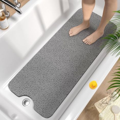 Alfombrilla antideslizante para bañera de 100x40 cm,alfombrilla de ducha antideslizante extralarga,alfombrilla de baño de lufa de PVC suave,gris (1/5)