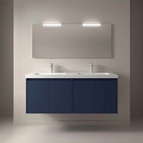 Meubles de salle de bains NOJA 1400 4 portes BLEU SATIN + meuble-lavabo + miroir (1/2)