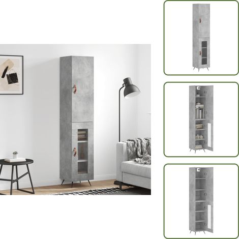 Buffet haut Gris béton 34,5x34x180 cm Bois d'ingénierie - Buffet Design Moderne - Meuble Rangement Gris - Armoire Cuisine - Buffet Haute Capacité - Buffet Salon (1/5)