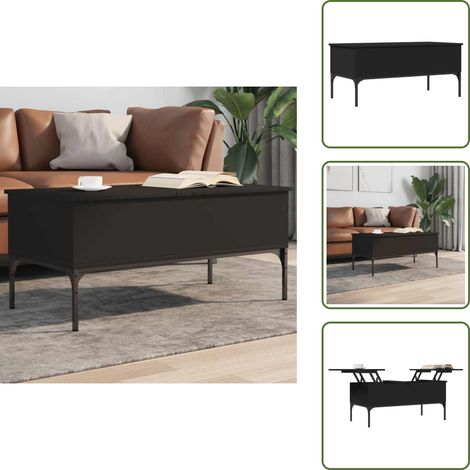 The Living Store Couchtisch Schwarz 100x50x45 cm Holzwerkstoff und Metall - Couchtisch - Wohnzimmertisch - Beistelltisch - Holzt Tisch - Schwarzer Couchtisch (1/5)