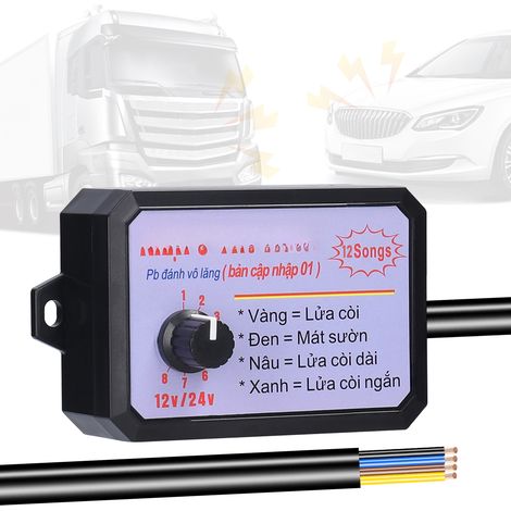 Controlador de bocina eléctrica para coche, camión, barco o embarcación, con 12 efectos de sonido seleccionables (12-24V). (1/5)