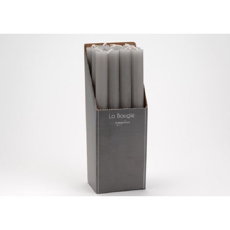 Amadeus - Bougie flambeau gris 25 cm (lot de 12)
