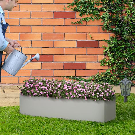 Pflanzkübel 91x22x22 cm grau aus Stahl mit Drainagelöchern für Balkon und Terrasse (1/5)