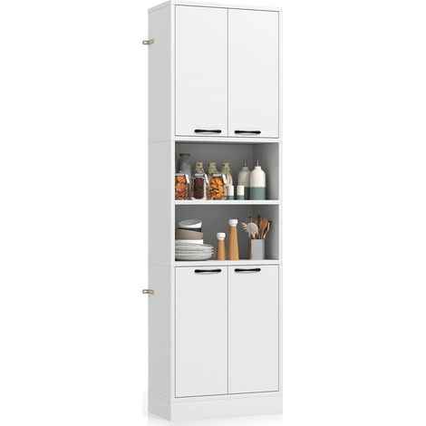 Armoire de cuisine haute blanche 190 cm avec 2 portes doubles et 2 étagères ouvertes pour cuisine, salle à manger et entrée (1/5)