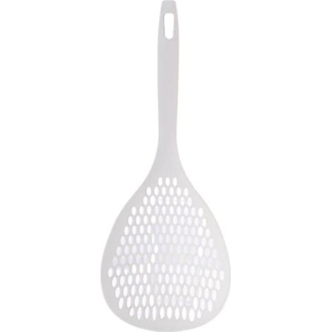 Schiumarola resistente alle alte temperature, con lungo manico antiscivolo, ideale per scolare olio e altri alimenti, utensile da cucina bianco.