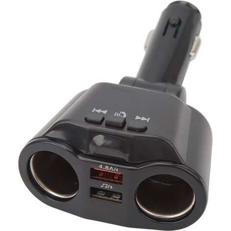 Adaptateur allume-cigare Bluetooth à 2 prises avec double port USB pour chargement, appels mains libres et lecteur MP3. (1/5)