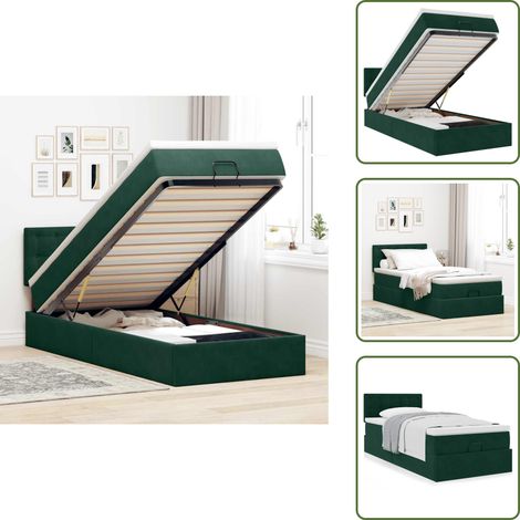 Ottoman-Bett mit Matratze Dunkelgrün 90x200 cm Samt - Ottoman-Bett - Ottoman-Betten - Bettrahmen - Bettgestell (1/5)