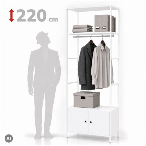 Büroregal offen mit Kleiderstange, für Empfang und Wartebereich, aus Metall, weiß, 800x2200x400 mm: ARIEL