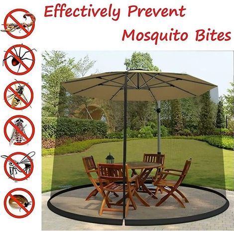 Moustiquaire pour parapluie de terrasse avec double fermeture éclair et cordon de serrage supérieur réglable, noir (1/4)