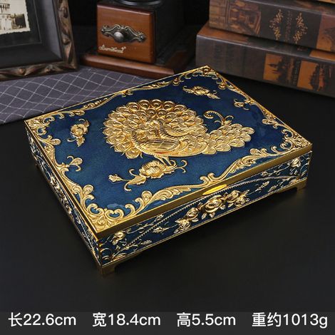 Boîte à bijoux (bleu transparent doré), boîte de rangement décorative de style européen (sans bois). (1/2)
