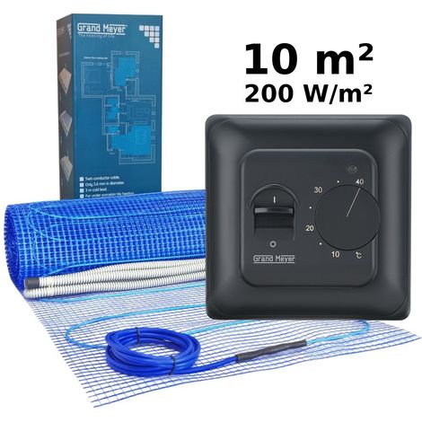 Kit de calefacción por suelo radiante 10 m², 200 W/m² + MST-10 termostato