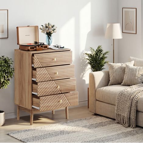 Kommode aus MDF und Spanplatte in Eichenfarbe 60 x 40 x 90 cm mit 4 Schubladen (1/5)