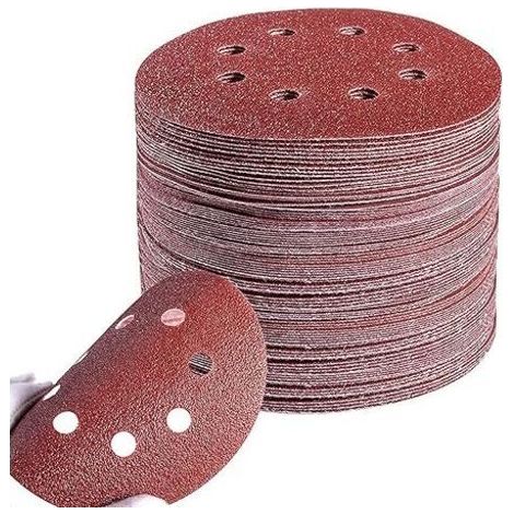 Set of 125 mm sanding discs, 100 sheets, 8-hole round sandpaper, 20x grit P40/P60/P80/P120/P240, for orbital sanders, for painting on wood and metal.