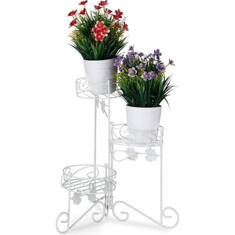 Escalier métal 3 niveaux support pot de fleurs Étagère pour plantes rond décoration H: 40 cm, blanc, fer, 40 x 42 x 30 cm (1/5)