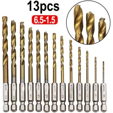 SABIR Jeu De 13 Forets Revtus De Titane HSS - Tige Hexagonale 1/4 - Parfait Pour Le Bois Le Plastique L alliage D aluminium Et Le Mtal - 2 54/40 64 Cm - 2 54/10 16 Cm Foret Hlico dal Pour Perceuse lec (1/5)