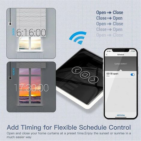 Tuya WiFi RF433 2,5D Glas-Touch-Schalter für Bogengardinen, Jalousien und Rollläden, kompatibel mit der Smart App Wireless B (1/5)