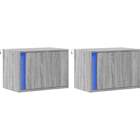 Set di 2 comodini da parete con luci LED 50 x 31 x 35 cm in legno ingegnerizzato grigio DEC036175