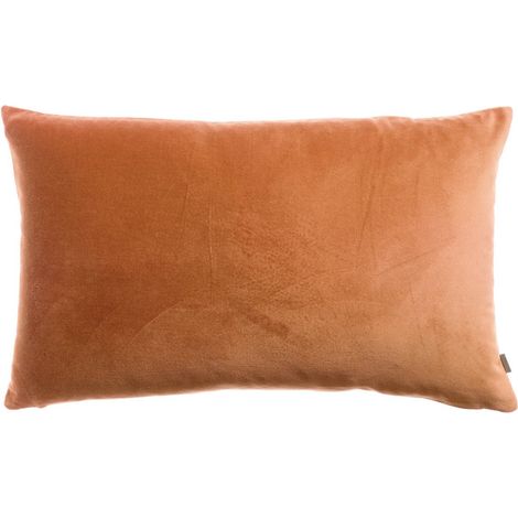 Coussin Rectangulaire Décoratif en Velours de Coton et Chambray, Coloris Rouille, 40 x 65 cm - PANGIVO (1/3)